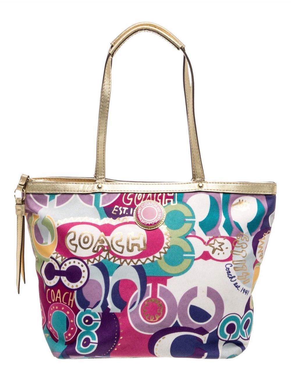 Coach Multicolor Patterned Shoulder Bag /tote with Gold Trim